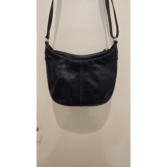 Brighton Vintage Navy Leather Crossbody Bag Embossed Detail & Adjustable Strap - Picture 6 of 16